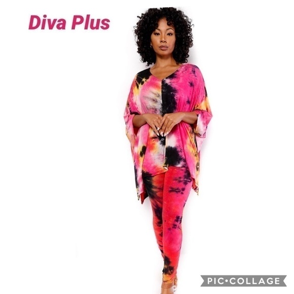 1 Left!! Diva Plus Hot Pink n Black Top & Pants - Picture 1 of 3